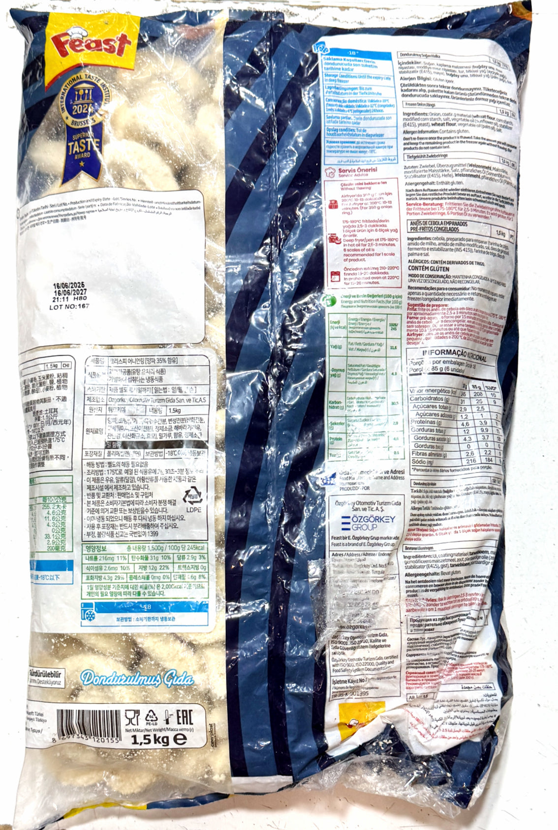 【業務裝】土耳其Feast酥炸香脆洋蔥圈 (1.5kg) | 土耳其Feast大廠嚴選、特製金黃酥脆麵衣包裹鮮甜洋蔥(氣炸鍋/烤箱簡單加熱即食、大容量超高性價比,輕鬆打造派對炸物拼盤與極品宵夜)