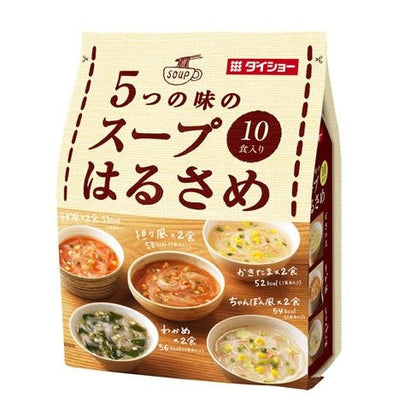 🇯🇵日本 Daisho 五味即沖粉絲湯 (10袋) ｜ 日本知名大廠Daisho嚴選5款濃郁食堂湯頭、Q彈滑順低卡綠豆粉絲（日式蛋花/韓式鍋湯/擔擔/裙帶菜/雜燴一次滿足，輕鬆打造辦公室與深夜低卡療癒饗宴）