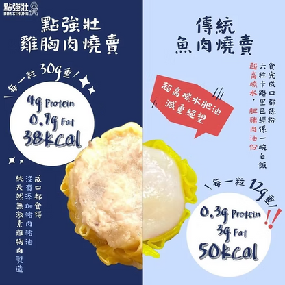 Optmeal雞胸肉燒賣 (經典原味/6粒裝/180g) ｜ 鮮美扎實口感純粹、低卡低脂高蛋白質、香港製造健康點心首選（嚴選泰國無激素雞胸肉、微波/蒸煮即食、輕鬆享受無負擔美味）