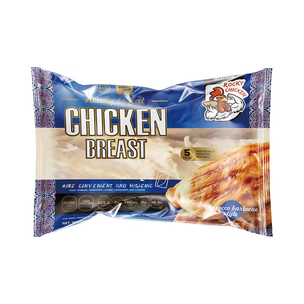 Rocky摩洛哥燒烤味即食雞胸 (5件獨立真空裝/100g x5) ｜ 異國香料燒烤風味、肉質軟嫩多汁、解凍即食/加熱即食（嚴選優質雞肉、沙拉/輕食/百搭首選、輕鬆享受無負擔高蛋白美味）