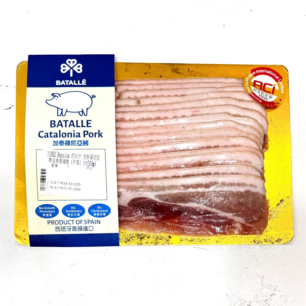 🇪🇸西班牙 Batalle 加泰羅尼亞豬帶皮挑骨腩片 (300g) ｜ 極致油脂香、預切方便、燒烤/香煎必備（高品質韓燒食材、免切即烤單品）
